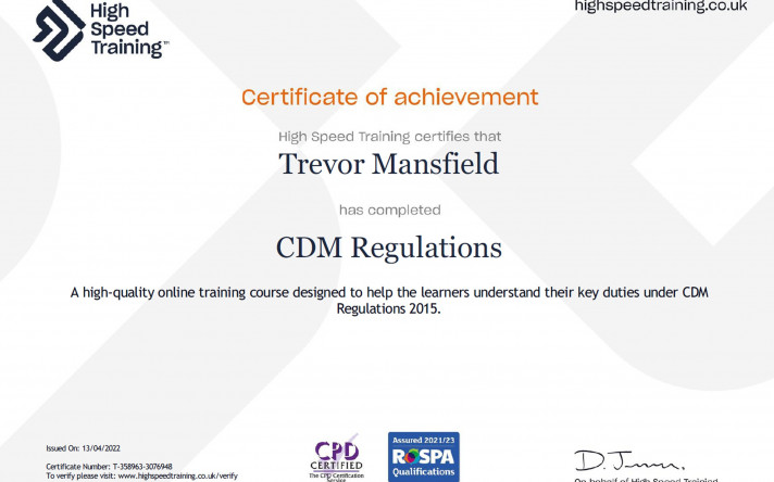 CDM Regulations Certificate | Drain Away Drains