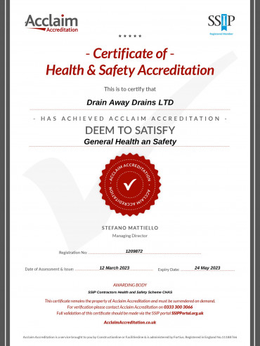 Health & Safety Certificate | Drain Away Drains