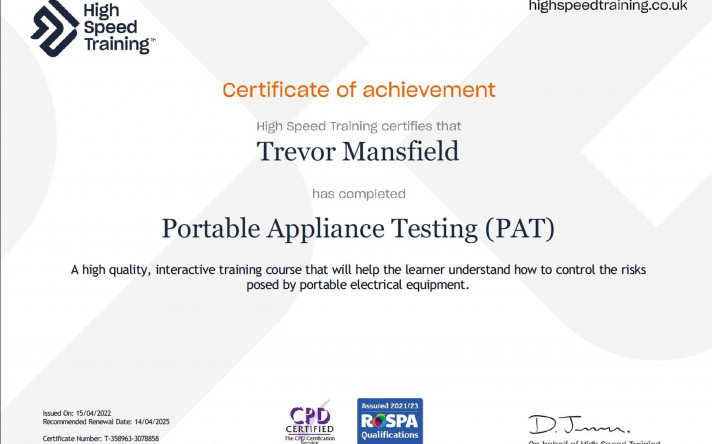Portable Appliance Testing Certificate | Drain Away Drains